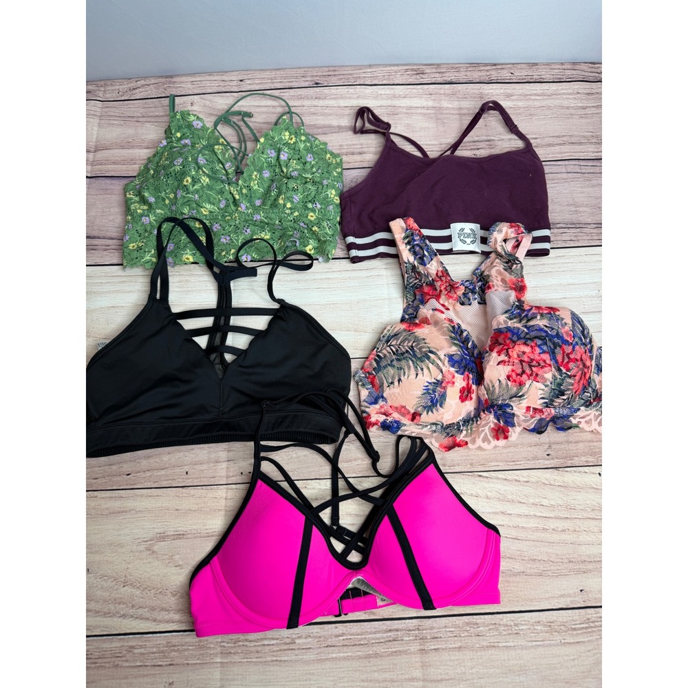 Victoria's Secret PINK VSX Bralette Sports Bra Lot of 5 Floral Strappy Lace XS